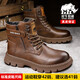 犀牛伯爵冬季馬丁靴子男士加絨保暖英倫真皮厚底高幫工裝靴大碼年輕款男鞋 20108棕色加絨 41