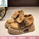 啄木鳥(niǎo)真皮馬丁靴女2025新款翻領(lǐng)兩穿鈕扣大黃靴工裝靴厚底機車(chē)女鞋高跟 駝色 40