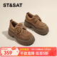 星期六樂(lè )福鞋女粗跟加絨搭扣淺口保暖復古2025秋季新款百搭休閑勃肯鞋 駝色 34 (220mm) 標準碼