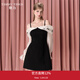 糖力商場(chǎng)同款 甜美千金裙 秋新款長(cháng)袖拼接吊帶一字肩連衣裙女 杏黑拼色 S