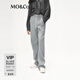 MO&Co.休閑褲含綿羊毛抽繩松緊高腰立體中線(xiàn)長(cháng)直筒寬松運動(dòng)褲軟糯風(fēng) 淺花灰色 S