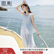 香影藍色海邊連衣裙女無(wú)袖2025夏裝新款不規則荷葉邊航海系沙灘裙 航線(xiàn)藍 M 160/84A/95-110斤