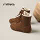 妙麗棉鞋女靴2025冬季短靴女保暖勃肯雪地靴復古加絨磨砂皮高幫女鞋 焦糖色 37