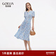 歌莉婭真絲連衣裙女2025新款航海穿搭桑蠶絲碎花裙1E7L4K480 7DD藍白淡彩玫瑰印花 S