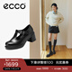愛(ài)步（ECCO）單鞋 輕奢牛皮扣帶增高粗跟高跟鞋樂(lè )福鞋女 都市首爾223543 黑色22354301001 37