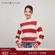 Tommy Hilfiger【半高領(lǐng)】秋冬女純棉慵懶復古寬條紋圓領(lǐng)內搭打底衫針織衫