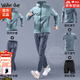 Walker Shop高端品牌春季新款運動(dòng)套裝男速干衣跑步健身服晨跑體育訓練服 上綠下灰五件套【長(cháng)褲有后腰袋巨穩】 L建議【120-140斤】