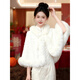 新款加絨加厚婚紗毛披肩結婚禮服旗袍外搭敬酒服披風(fēng)斗篷中式披肩 花朵國風(fēng)斗篷--白色