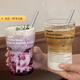 蘭琦歐網(wǎng)紅咖啡杯寬口飲品杯子家用玻璃杯大容量牛奶杯夏季ins果汁水杯 黑/白異色印花杯各一套 加厚玻璃-550ML【送玻璃吸管】
