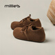 妙麗女鞋真皮內增高勃肯鞋女復古百搭厚底流蘇一腳蹬加絨休閑樂(lè )福鞋女 焦糖色 37