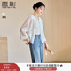 香影新中式輕國風(fēng)薄款外套女2025夏裝新款刺繡小個(gè)子盤(pán)扣開(kāi)衫上衣 米白 L 165/88A/110-125斤