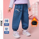 ASK JUNIOR兒童褲子冬季小童加絨保暖牛仔褲女童可愛(ài)貓咪立體造型長(cháng)褲 藍色