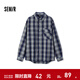 森馬（Semir）長(cháng)袖襯衫男格紋絨感牛仔外套不規則下擺冬季寬松翻領(lǐng)上衣時(shí)尚 藍灰色調00482 L