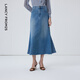 朗姿法式牛仔a字高級感氣質(zhì)半裙顯瘦長(cháng)款女秋季新款半身裙 天藍色2 S