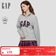 GAP男女裝2025秋季新款logo抓絨半拉鏈立領(lǐng)寬松衛衣上衣 淺灰色 M (170/92A)亞洲尺碼【偏大,建議拍小一碼】