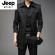 JEEP SPIRIT中長(cháng)款風(fēng)衣外套男春秋季新款超大碼男士商務(wù)休閑加厚外套中青年 黑色 XL (可穿130-140斤左右)