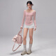 LULUIOWCN瑜伽服女秋冬季罩衫修身顯瘦裸感長(cháng)袖外穿透氣普拉提訓練運動(dòng)套裝 粘土粉 罩衫+短褲 L 【推薦110斤-120斤】