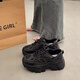 品牌斷碼厚底增高老爹鞋女款ins百搭休閑女鞋韓版網(wǎng)面黑色鞋子女 黑色 37