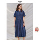 旅途原品ltyp  亞麻棉牛仔文藝襯衫裙 春季簡(jiǎn)約休閑連衣裙長(cháng)裙女 靛藍-環(huán)保水洗 S