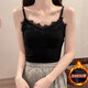 OIMG加厚小吊帶背心女冬季加絨美背西裝內搭打底衫一體絨保暖蕾絲上衣 V領(lǐng)加絨蕾絲邊吊帶【黑色】