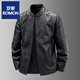 羅蒙（ROMON）皮衣男外套春秋冬季立領(lǐng)修身休閑帥氣皮夾克男士機車(chē)服加絨加厚 黑色 不加絨 XL