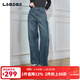 LAGOGO高腰寬松長(cháng)褲女拉谷谷2025年新款百搭時(shí)髦牛仔褲ODNN539C53 深牛仔藍 S