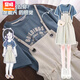賞峰套裝女夏背帶褲女學(xué)生韓版寬松顯瘦直筒闊腿連體短褲T恤兩件套 主圖款 S 建議75-90斤