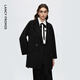 朗姿純羊毛設計感氣質(zhì)修身顯瘦雙面呢大衣高級感法式毛呢外套冬季 黑色 S