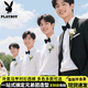 花花公子（PLAYBOY）伴郎服西裝套裝大碼襯衣男結婚西服2025新款男士三件套兄弟團服裝 單件長(cháng)袖白襯衣 送領(lǐng)結 XL （建議110-120斤）
