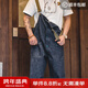 馬登工裝美式復古情侶甲板背帶褲水洗丹寧直筒闊腿牛仔褲休閑長(cháng)褲男潮 牛仔藍 XL