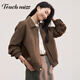塔馳密司（touchmiss）復古麓皮工裝皮夾克冬季時(shí)髦翻領(lǐng)肌理短外套 馴鹿色 L