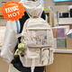 臨絕頂書(shū)包初中女生雙肩包女透明痛包ins風(fēng)大容量高中生高顏值背包肩包 米白色【送徽章+小熊+恐龍掛件】