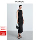 MANGO年終折扣女裝連衣裙2026春裝新款黑色修身圓領(lǐng)寬肩無(wú)袖開(kāi)叉長(cháng)裙 黑色 XL
