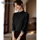 塔馳密司（touchmiss）秋冬加厚保暖打底衫女2025新款拼接半高領(lǐng)德絨內搭長(cháng)袖上衣女 黑色 M
