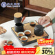 蘇氏陶瓷茶具套裝實(shí)木手柄側把茶壺日式竹面儲水茶盤(pán)高檔禮盒裝