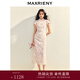 MAXRIENY中式繡花印花收腰連衣裙25夏季新款修身長(cháng)裙改良旗袍裙 淺藕粉 S