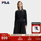 FILA 斐樂(lè )官方女子連衣裙2025春新款時(shí)尚休閑寬松收腰翻領(lǐng)連身裙 正黑色-BK M 165/84A