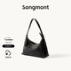 Songmont山下有松循跡系列淺行hobo包植鞣牛皮單肩腋下包餃子包 煙墨黑-大號 預售15天