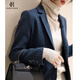 clotho Rennie品牌女裝羊毛呢小西裝外套女2026春秋新款韓版修身收腰小個(gè)子西服 藍色 M 建議100-109斤