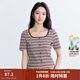 茵曼（INMAN）法式U型領(lǐng)鎖骨條紋T恤女2025夏季修身顯瘦時(shí)尚百搭短袖上衣 杏咖條紋 XL