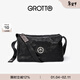 GROTTO個(gè)樂(lè )黑石包經(jīng)典大容量植鞣綿羊皮單肩斜挎通勤軟包男女款新年禮物 黑石L（銀標）