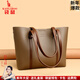 袋鼠卡拉真皮托特包女包品牌大氣手提包2026歐美時(shí)尚新款斜挎包中年媽媽包 棕配卡其（禮盒裝+手包卡包） 大包（長(cháng)33-厚11-高27.5厘米）