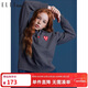 ELLE KIDS學(xué)院風(fēng)愛(ài)心繡標針織套裝女童秋裝翻領(lǐng)毛衣 灰色 165/M 
