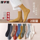 雅鹿襪子女純色中筒襪韓版日系學(xué)院風(fēng)長(cháng)襪春秋季薄款女襪韓國潮襪女 10色素色堆堆襪-隨機 2雙