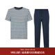 愛(ài)慕先生條紋情懷圓領(lǐng)短袖T恤長(cháng)褲男士睡衣套裝NS2022004 條紋上衣+藏藍色長(cháng)褲 L (170)