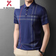 KBXNG勁霸中老年男士條紋短袖T恤翻領(lǐng)夏季休閑寬松上衣爸爸裝POLO衫 深藍短 袖 L (48) (體重95-115斤)
