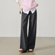 逸陽(yáng)（ESE-Y）耐皺鈦金棉闊腿褲女26春新款高腰側分割寬松直筒休閑褲 月巖灰 28