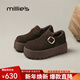 妙麗棉鞋女加絨全包厚底勃肯鞋女秋冬新款毛毛鞋子休閑鞋保暖女鞋 咖色 37