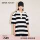 MISS SIXTY短袖T恤上衣女Polo領(lǐng)復古條紋寬松長(cháng)款落肩休閑運動(dòng)風(fēng) 白/黑 S