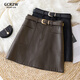 GCRZW輕奢超火小皮裙短裙女秋冬2026新款a字裙超火PU棕色包臀半身裙子 咖色 【高檔氣質(zhì)款】 L /28 建議105-115斤